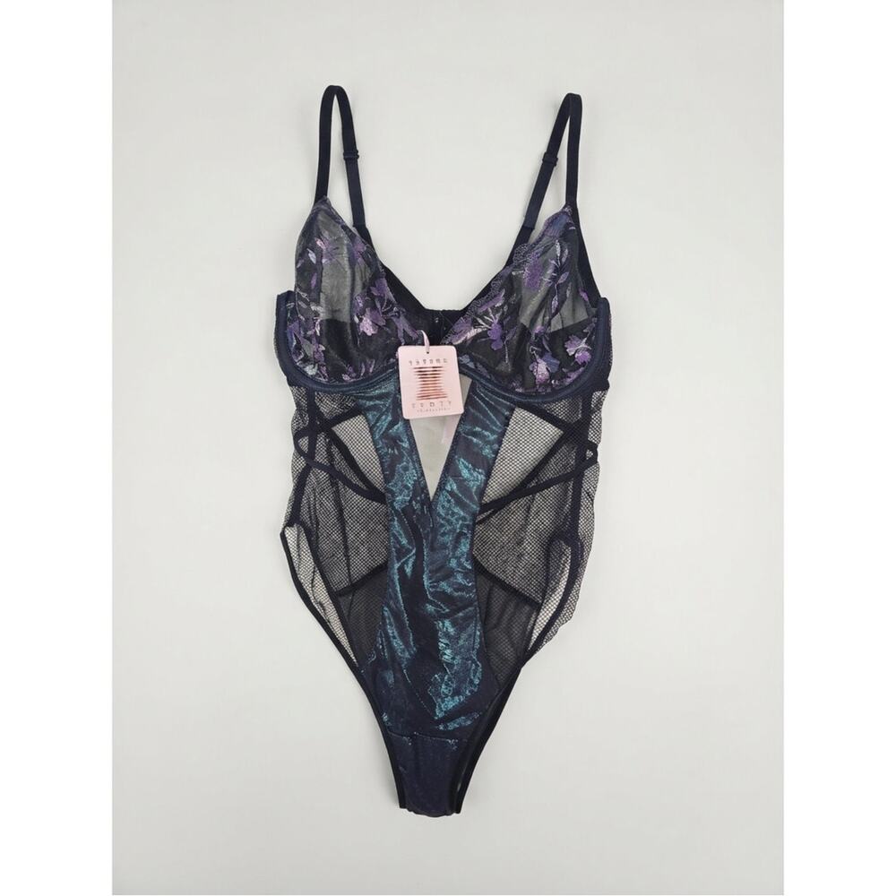 NEW Savage Fenty 1X Midnight Sweat Teddy Lace Lingerie Sexy Black Mesh
